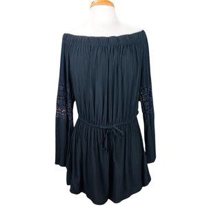 Blush Black Romper Off Shoulder Flutter Sleeve Tie Front SZ XL NWOT